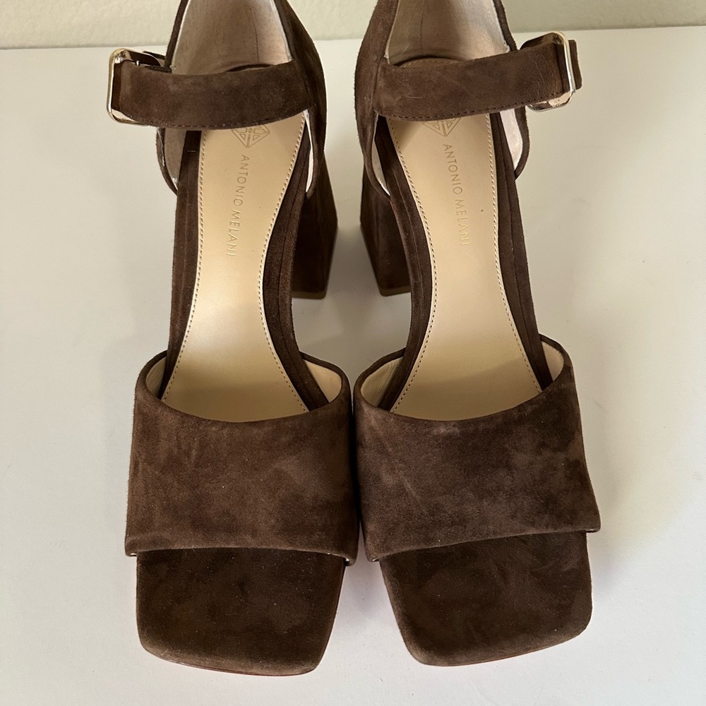 ANTONIO‎ MELANI Dark Brown Suede 9.5 Block Heels